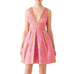 Marchesa Notte Dress Metallic Floral Printed Pink Size 6